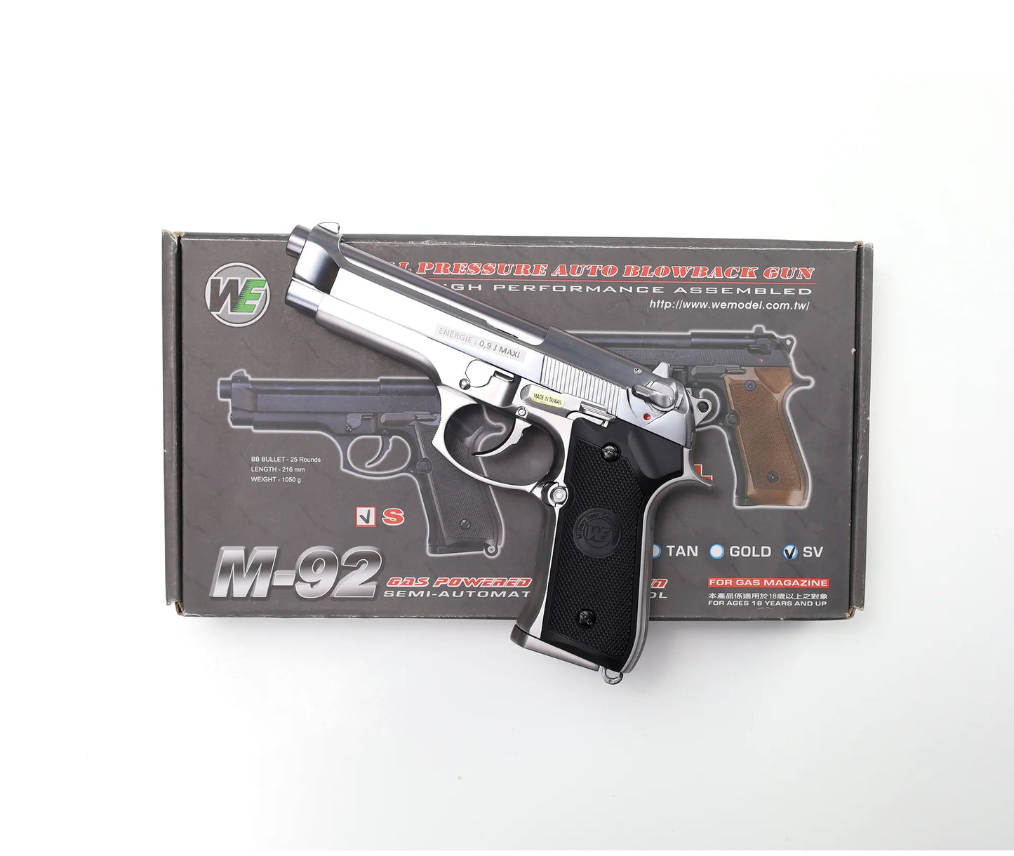 500558 - WE M92 GBB Gas Full metal Chrome 6mm /C12