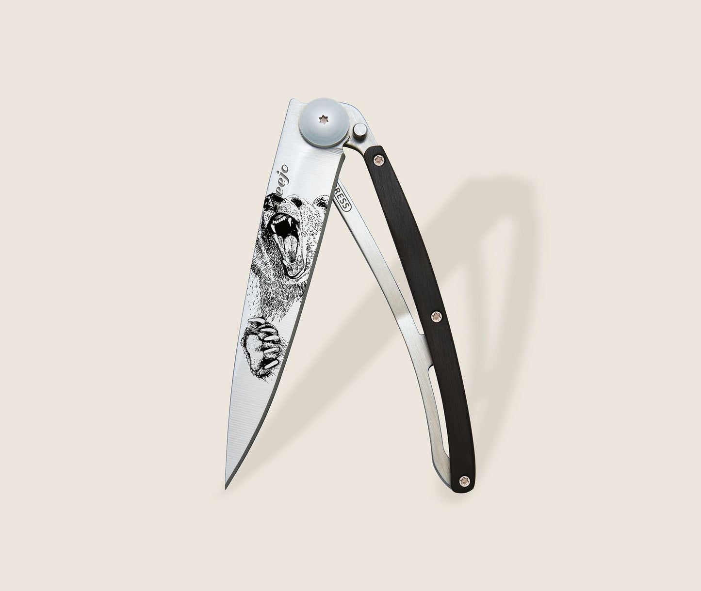 1CB000040 - Deejo, 37g, Pocket knife, Titanium, Ebony wood, Grizzly,