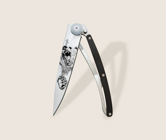 1CB000040 - Deejo, 37g, Pocket knife, Titanium, Ebony wood, Grizzly,