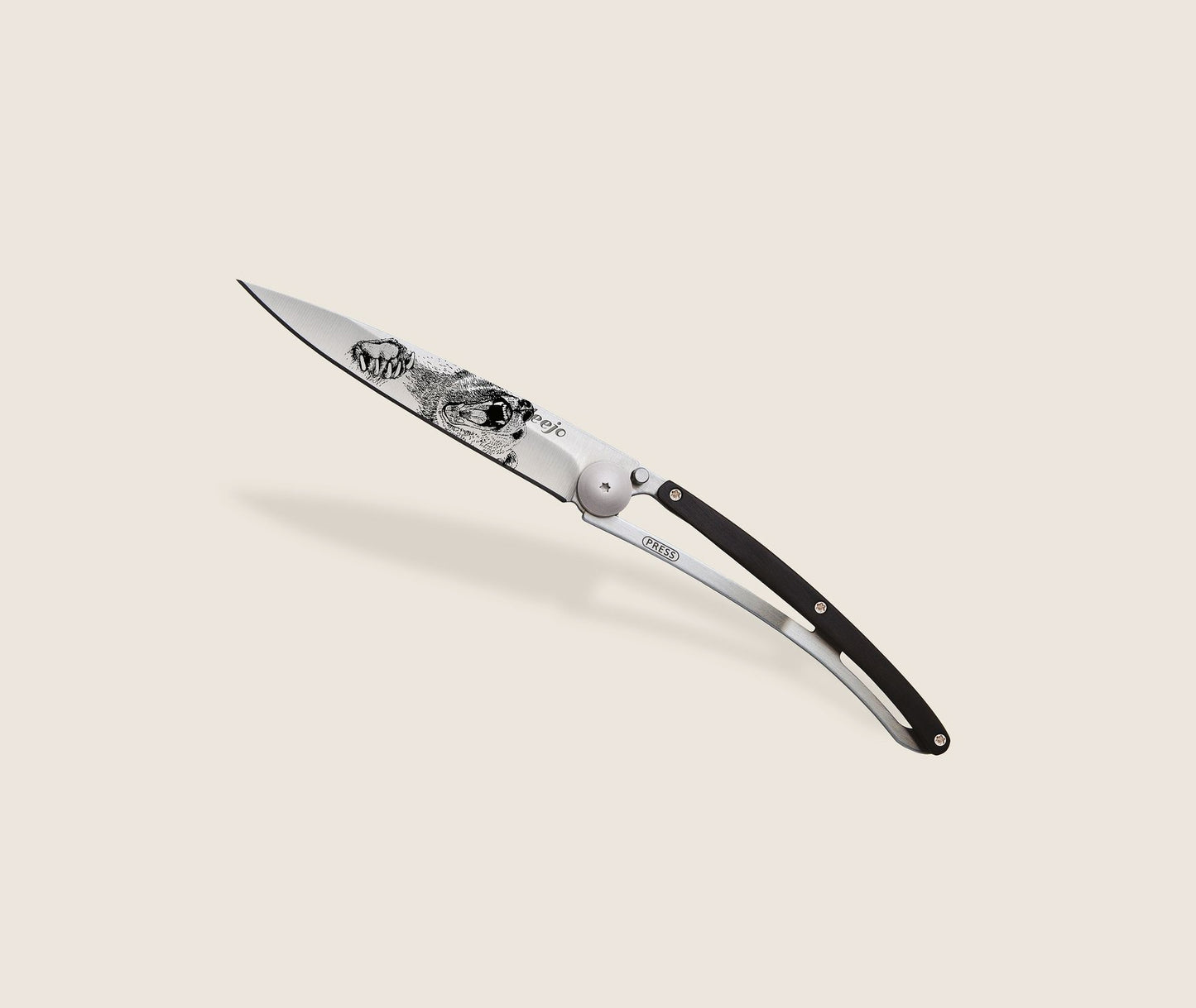 1CB000040 - Deejo, 37g, Pocket knife, Titanium, Ebony wood, Grizzly,