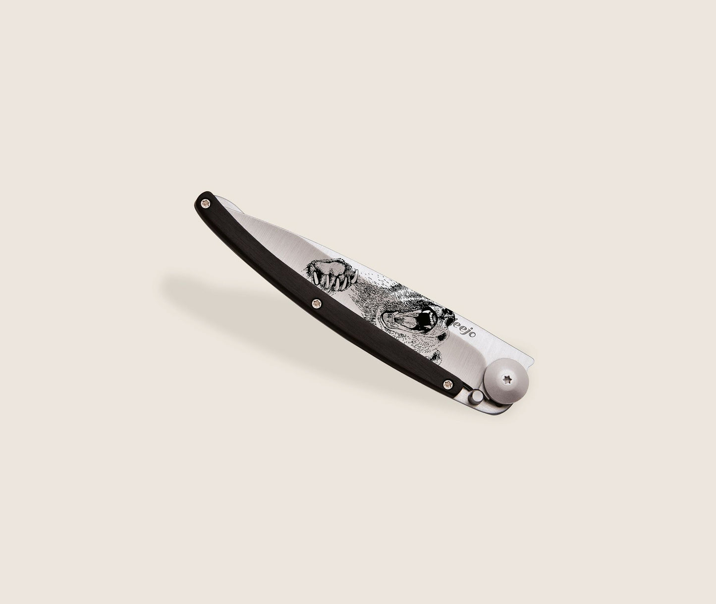1CB000040 - Deejo, 37g, Pocket knife, Titanium, Ebony wood, Grizzly,